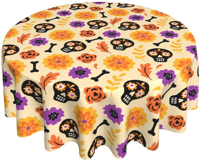 Halloweensky okrúhly obrus, vtipný kawaii kreslený zvieratko, umývateľný, odolný voči pokrčeniu a škvrnám, vonkajší obrus 60 palcov