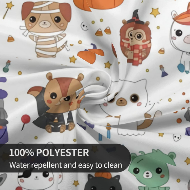 Halloweensky okrúhly obrus, vtipný kawaii kreslený zvieratko, umývateľný, odolný voči pokrčeniu a škvrnám, vonkajší obrus 60 palcov