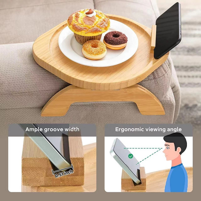 Tavă pentru canapea Masă din lemn Cotiera canapea Tavă cu clips Masă pliabilă cu disc Masă portabilă ceas TV Tavă pentru gustări Masă de picnic pentru desert
