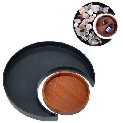 Mėnulio dėklo kristalų laikiklis ekranas Medinis apvalus saulės kristalų padėklas akmenims Išskirtinis gydomųjų kristalų laikiklis eterinio aliejaus laikiklis