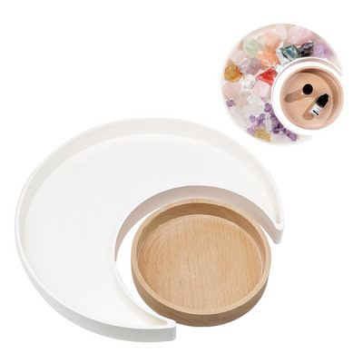 Mėnulio dėklo kristalų laikiklis ekranas Medinis apvalus saulės kristalų padėklas akmenims Išskirtinis gydomųjų kristalų laikiklis eterinio aliejaus laikiklis