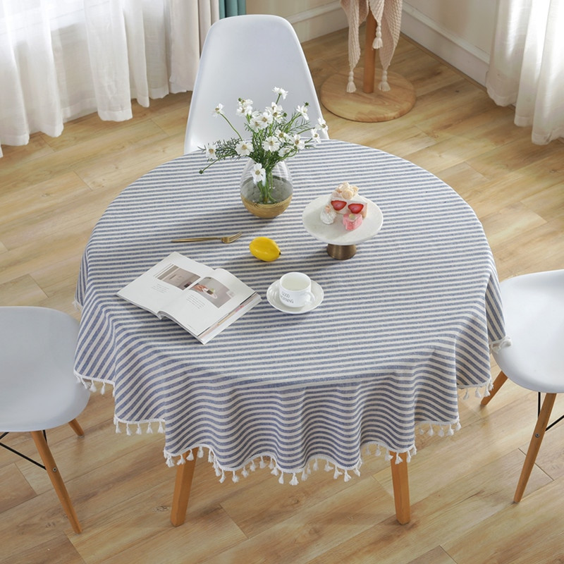 Pruhovaný obrus, okrúhly obrus, obrus na stôl, párty, svadobný obrus na stôl, dekorácia domáceho stola, krbová rímsa, bytový textil