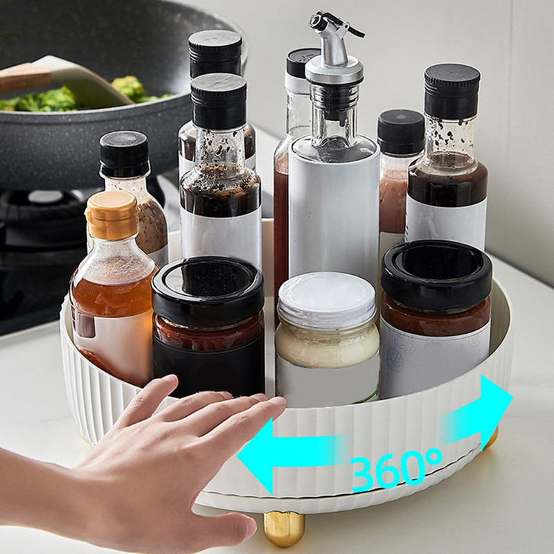 Besisukanti prieskonių lentynėlė laikymo padėklas virtuvės prieskoniams namų kosmetikos lentyna didelės talpos daugiafunkcė besisukanti prieskonių lentynėlė