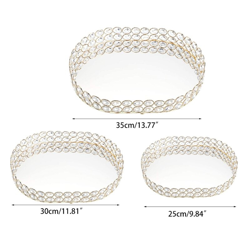 Кристален козметичен поднос за парфюми Домашно огледало Декоративни чаени лампички Поднос Богато украсени бижута Поднос за дрънкулки Поднос за суета Поднос за грим плато