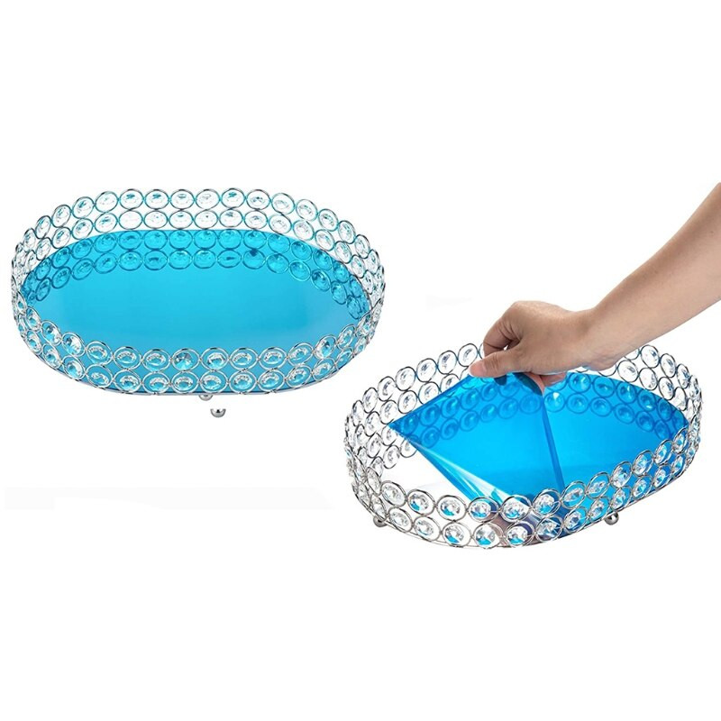 Кристален козметичен поднос за парфюми Домашно огледало Декоративни чаени лампички Поднос Богато украсени бижута Поднос за дрънкулки Поднос за суета Поднос за грим плато