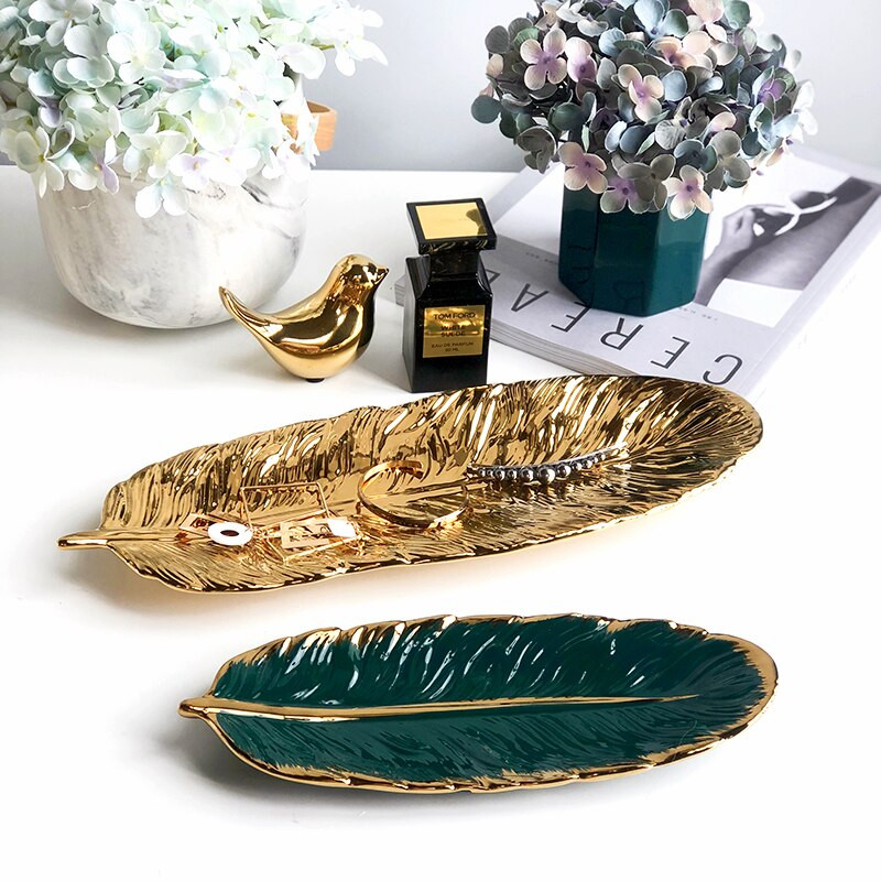 Nordijski keramički tanjur za nakit, list banane, oblik pera, ogrlica, narukvica, pladnjevi za pohranu, ukrasni tanjur za posluživanje sushija za desert
