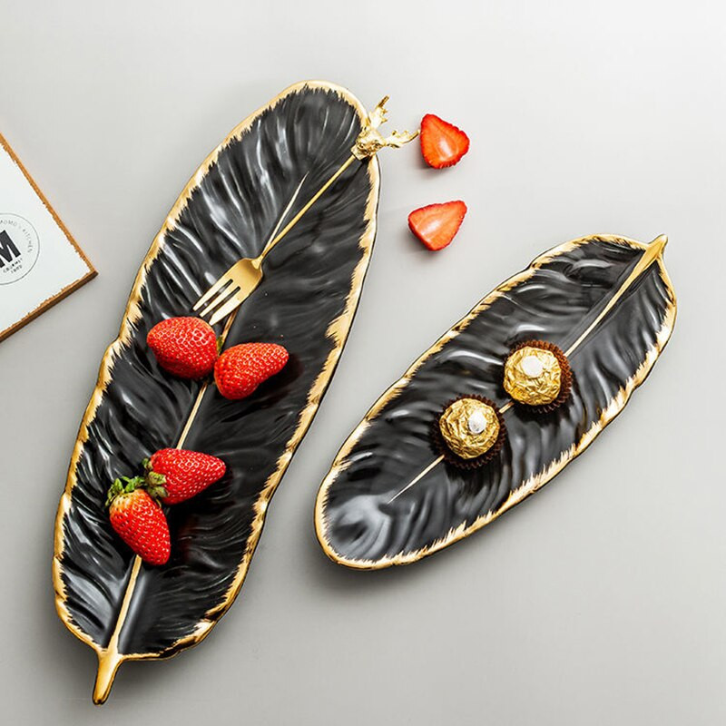 Nordijski keramički tanjur za nakit, list banane, oblik pera, ogrlica, narukvica, pladnjevi za pohranu, ukrasni tanjur za posluživanje sushija za desert