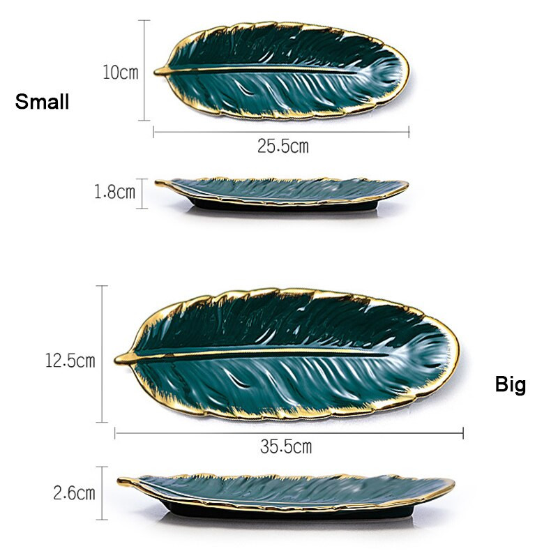 Nordijski keramički tanjur za nakit, list banane, oblik pera, ogrlica, narukvica, pladnjevi za pohranu, ukrasni tanjur za posluživanje sushija za desert