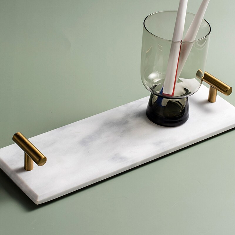 Nordijski stil, pladanj od prirodnog mramora, pladanj za nakit, pladanj za desert, pladanj za pohranu u kupaonici Ukrasi za dom Ukrasi za kupaonicu