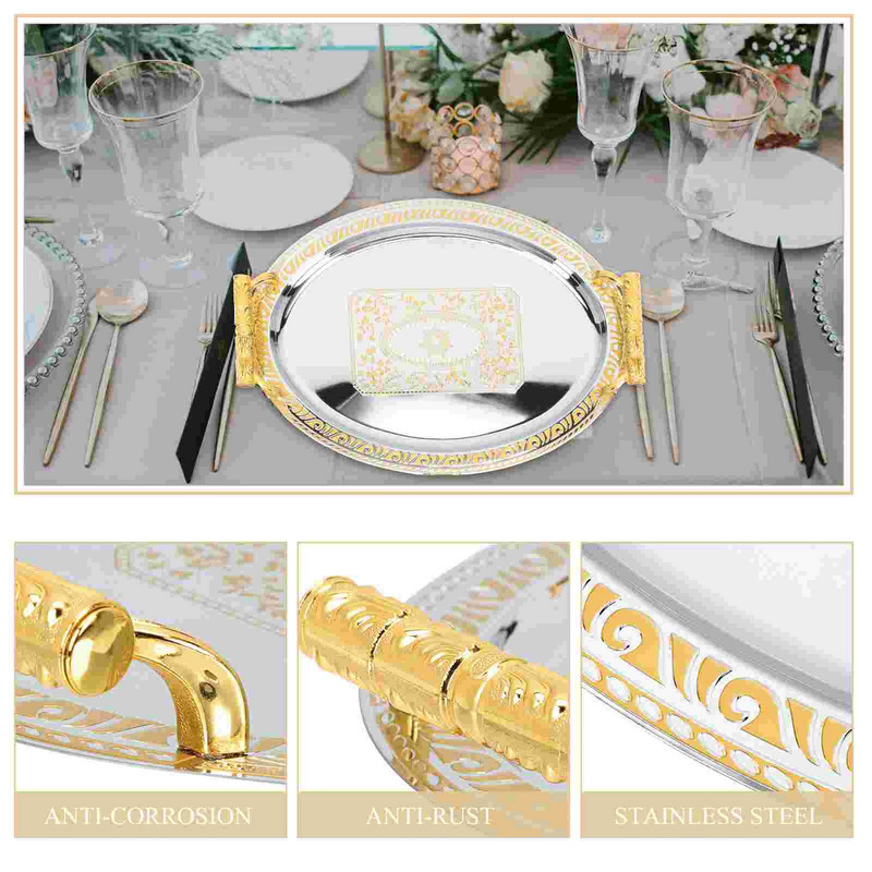 Tálca Kávéstál Tároló Ovális Asztal Fém Gyümölcs csésze Acél Rozsdamentes Tea Snack Oszmán desszerttál Tál Otthoni teáscsésze