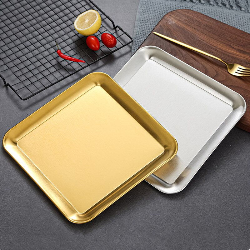 Pravokutni plitki pladanj za pohranu od nehrđajućeg čelika Zlatno srebrni tanjuri za voće za hranu Kuhano jelo Pecivo Posuda za pečenje