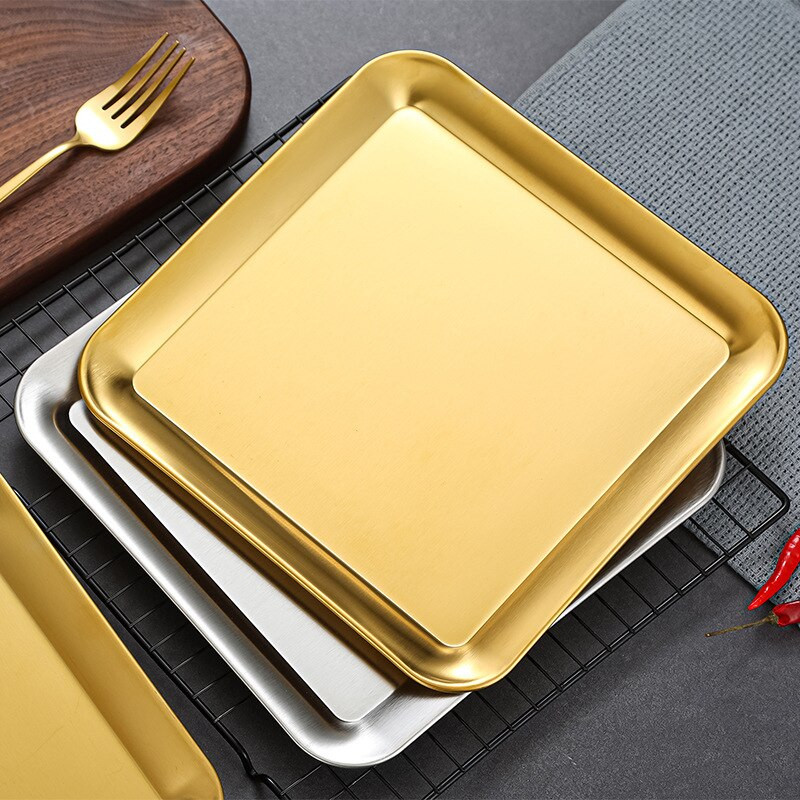 Pravokutni plitki pladanj za pohranu od nehrđajućeg čelika Zlatno srebrni tanjuri za voće za hranu Kuhano jelo Pecivo Posuda za pečenje