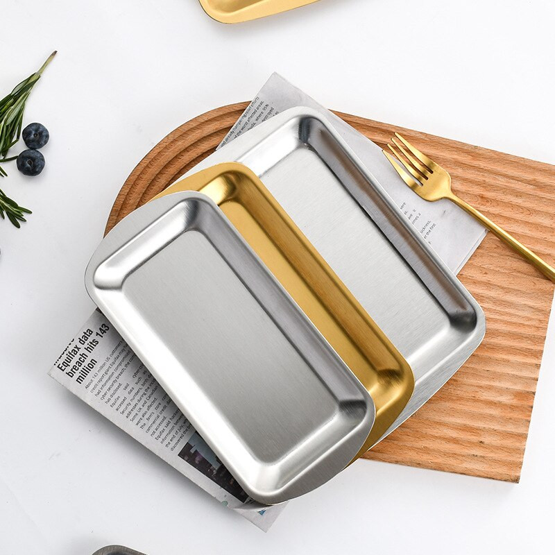 Pravokutni plitki pladanj za pohranu od nehrđajućeg čelika Zlatno srebrni tanjuri za voće za hranu Kuhano jelo Pecivo Posuda za pečenje