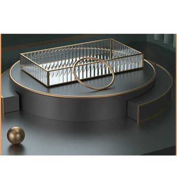 Nordic Gold Glass Mirror Διακοσμητικός Δίσκος Αποθήκευσης για Επιδόρπιο Μακιγιάζ Πιάτο Κοσμήματα Κολιέ Βραχιόλι Επιτραπέζιο Άρωμα