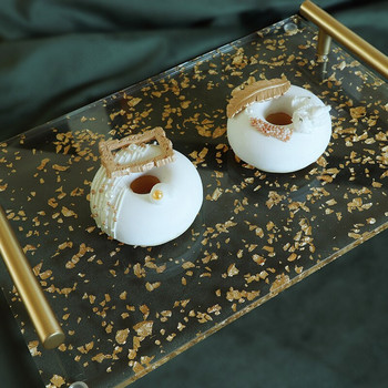 Ευρωπαϊκός Μοντέρνος Ακρυλικός Δίσκος με φύλλο χρυσού Διακοσμητικά στολίδια γαμήλιου επιδόρπιου Δίσκος προβολής απογευματινού τσαγιού