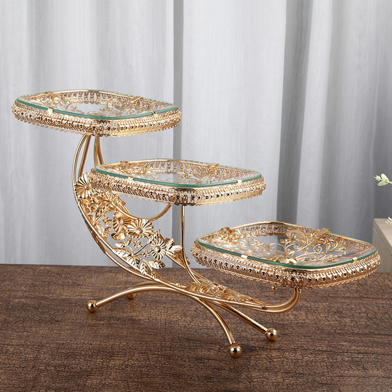 Luxus gyümölcstál kreatív, 3 szintes tároló, dekoratív tálalótáldekor