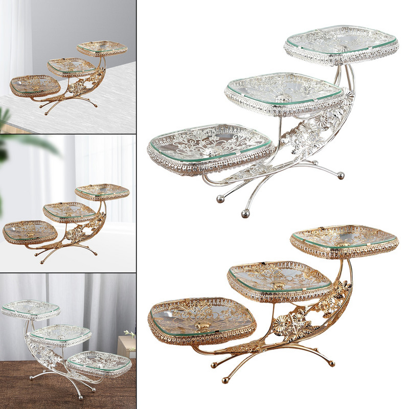 Luxus gyümölcstál kreatív, 3 szintes tároló, dekoratív tálalótáldekor