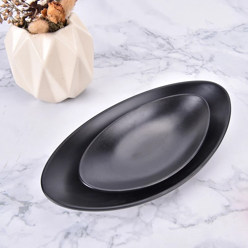 Japoniškas ovalus juodas papuošalų padėklas Keramika Žiedas Raktų indų komodos dekoras Tortas Užkandis Vaisiai Suši lėkštės Organizatorius Virtuvės stalo reikmenys