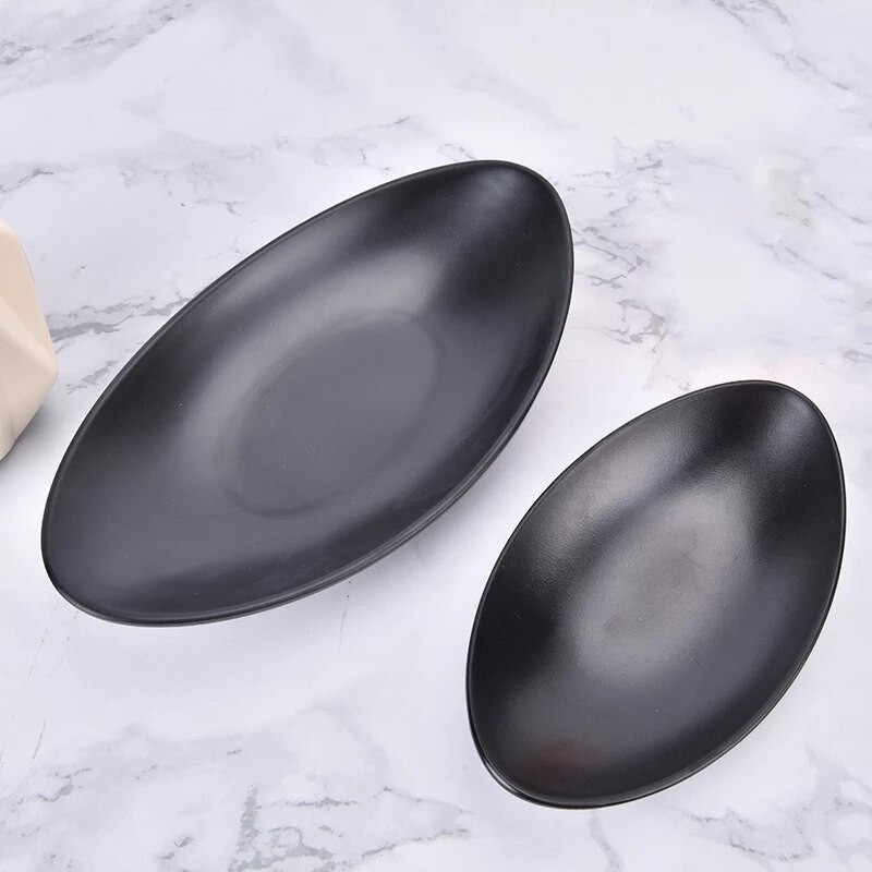 Japoniškas ovalus juodas papuošalų padėklas Keramika Žiedas Raktų indų komodos dekoras Tortas Užkandis Vaisiai Suši lėkštės Organizatorius Virtuvės stalo reikmenys