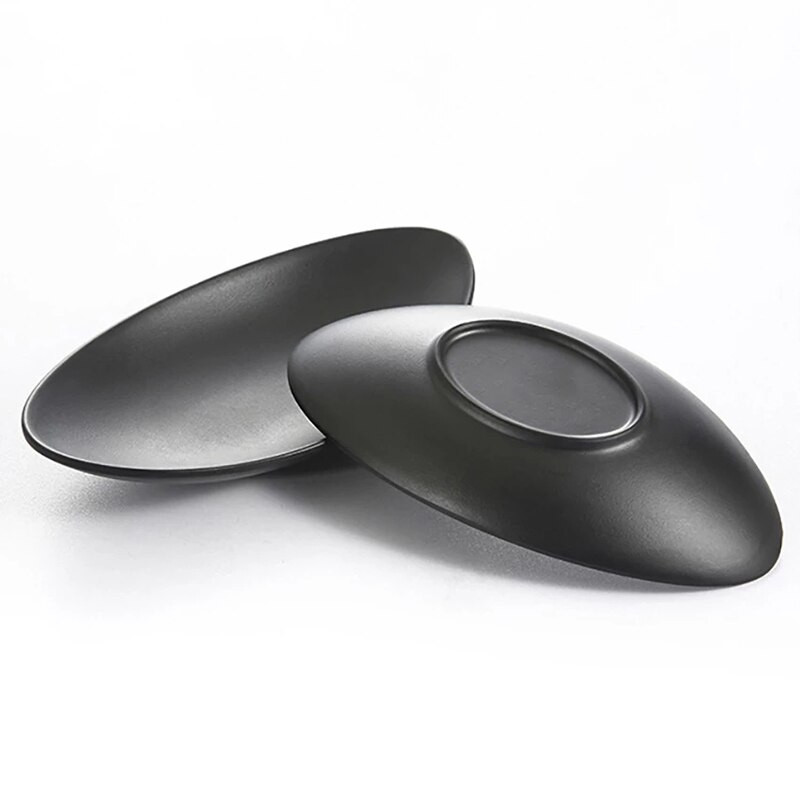 Japoniškas ovalus juodas papuošalų padėklas Keramika Žiedas Raktų indų komodos dekoras Tortas Užkandis Vaisiai Suši lėkštės Organizatorius Virtuvės stalo reikmenys