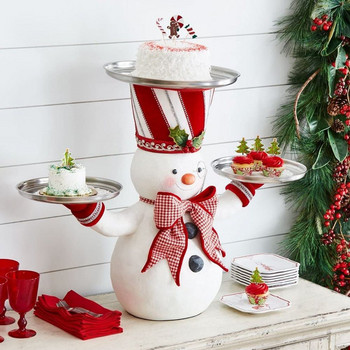 Χριστουγεννιάτικη βάση για κεράσματα χιονάνθρωπος με 3 δίσκους Γλυπτό επιφάνειας εργασίας από ρητίνη Χριστουγεννιάτικη διακόσμηση σπιτιού Πρακτική για Χριστουγεννιάτικο πάρτι