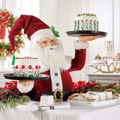 Kalėdų sniego senio skanėstų laikiklis su 3 padėklais dervos darbalaukio skulptūra Namų kalėdinis papuošimas, praktiškas Kalėdų vakarėliui