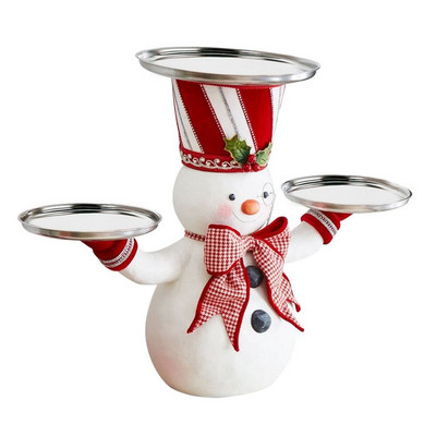 Kalėdų sniego senio skanėstų laikiklis su 3 padėklais dervos darbalaukio skulptūra Namų kalėdinis papuošimas, praktiškas Kalėdų vakarėliui