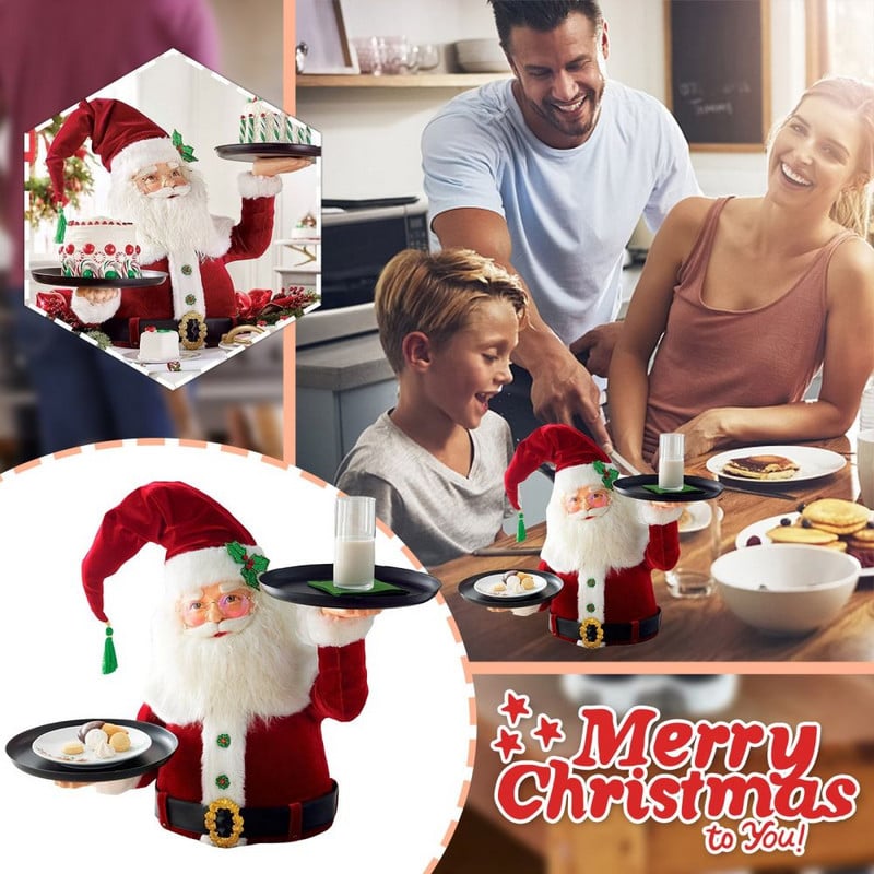 Kalėdų sniego senio skanėstų laikiklis su 3 padėklais dervos darbalaukio skulptūra Namų kalėdinis papuošimas, praktiškas Kalėdų vakarėliui