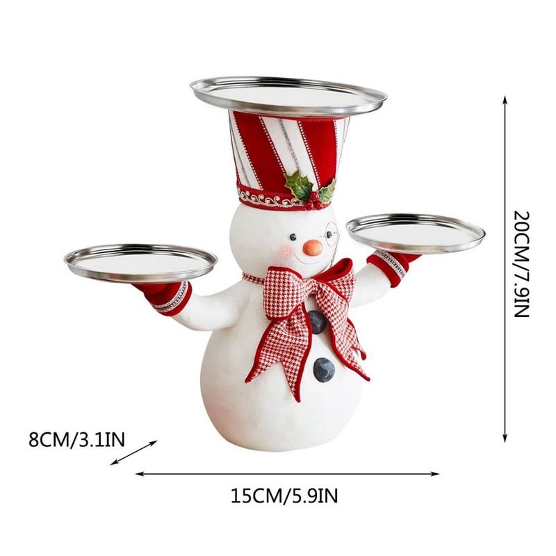 Kalėdų sniego senio skanėstų laikiklis su 3 padėklais dervos darbalaukio skulptūra Namų kalėdinis papuošimas, praktiškas Kalėdų vakarėliui