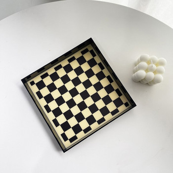 Δίσκος Nordic Acrylic Διακόσμηση σπιτιού Δίσκος σκακιέρας Οργάνωση κουζίνας Μπάνιο Τετράγωνο πιάτο αποθήκευσης Φλυτζάνι τσαγιού φρούτων Make Up INS Διακόσμηση