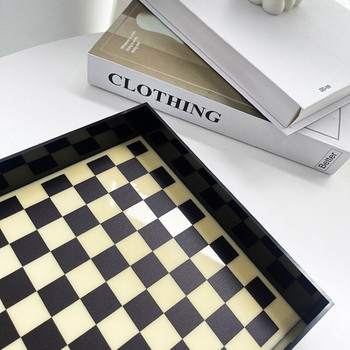 Δίσκος Nordic Acrylic Διακόσμηση σπιτιού Δίσκος σκακιέρας Οργάνωση κουζίνας Μπάνιο Τετράγωνο πιάτο αποθήκευσης Φλυτζάνι τσαγιού φρούτων Make Up INS Διακόσμηση