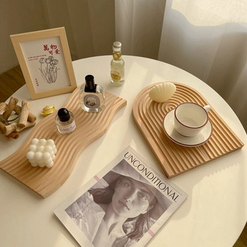 Ins Wood Water Ripple Storage Tray Coffee Tea Fruit Placement Plate Jewelry Cosmetic Storage Tray Desktop Decorative Ornament
