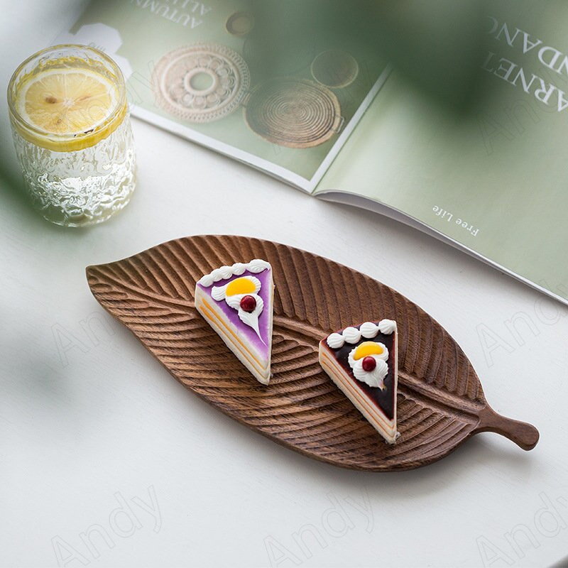 Juodojo riešutmedžio medienos laikymo padėklas Rankų darbo lapai Dekoratyviniai miegamojo papuošalų organizatoriai Šiuolaikinė gyvenamojo kambario džiovintų vaisių talpykla