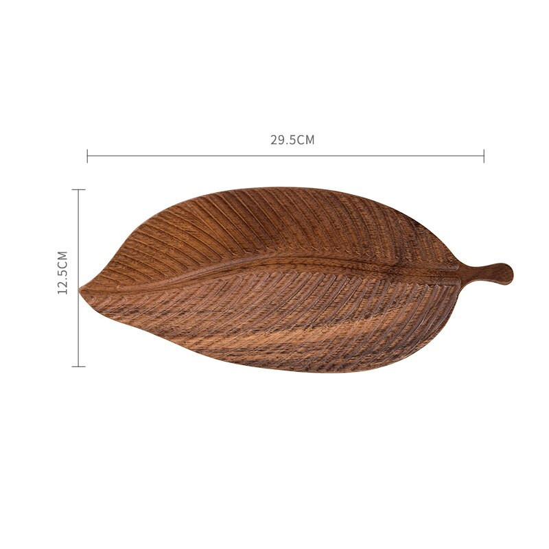 Juodojo riešutmedžio medienos laikymo padėklas Rankų darbo lapai Dekoratyviniai miegamojo papuošalų organizatoriai Šiuolaikinė gyvenamojo kambario džiovintų vaisių talpykla