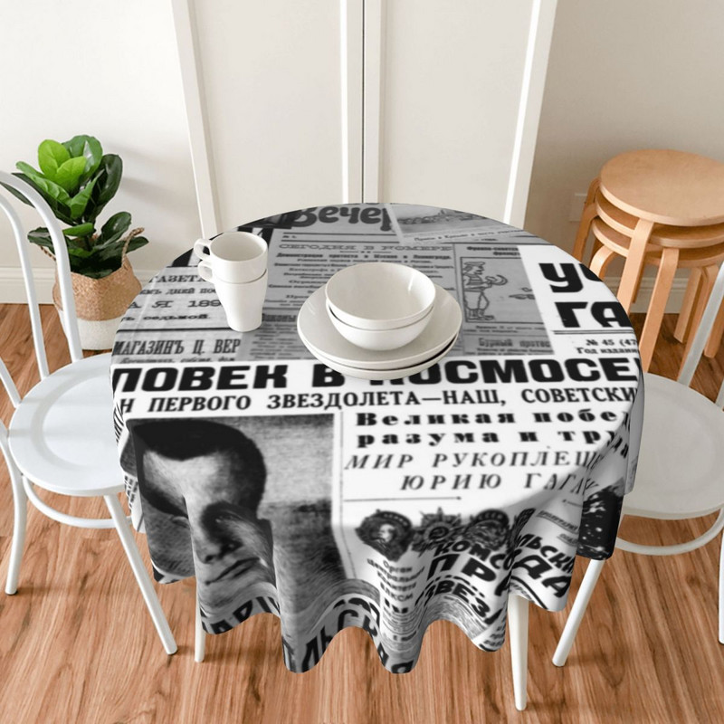 Rusiški laikraščiai Staltiesė Laikraštis Koliažas Sodas Poliesterio stalo užvalkalas Plaunamas Pigus Dekoracija Spausdinta staltiesė