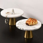 Скандинавски естествен мрамор с високи крака поднос Леки луксозни подноси за съхранение на бижута Декоративна поставка за торта Десертна чиния Декорация на дома