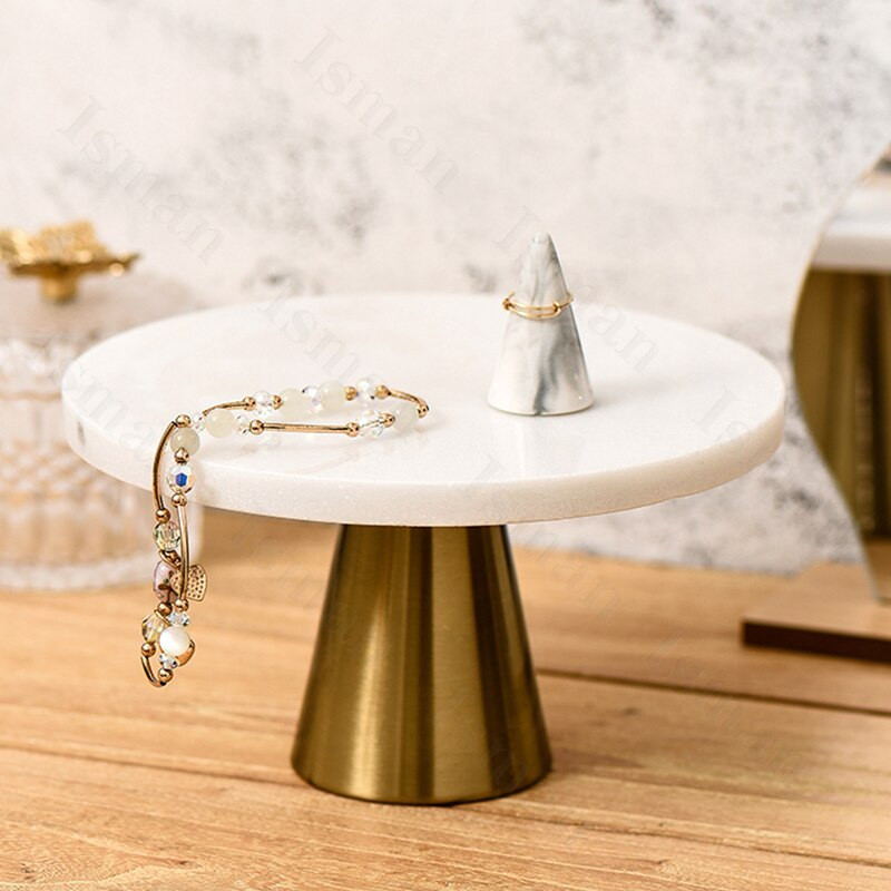 Скандинавски естествен мрамор с високи крака поднос Леки луксозни подноси за съхранение на бижута Декоративна поставка за торта Десертна чиния Декорация на дома
