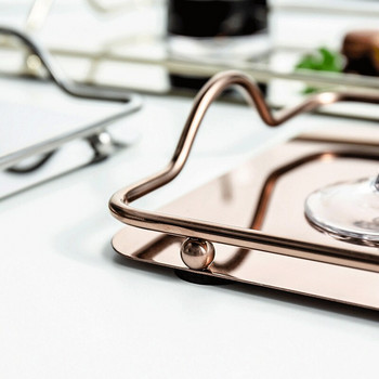 Скандинавска златна огледална тава с дръжки Правоъгълна тава за сервиране на кафе от неръждаема стомана Луксозна метална чиния за маса Организирана