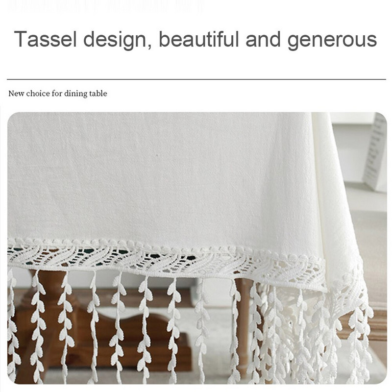 Obrus, francúzsky biely strapcový obrus na stôl, obdĺžnikový, elegantný obrus na jedálenský stôl, bytový textil