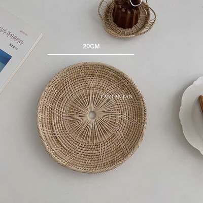 Lelkipásztori stílusú koreai rattan gyümölcskenyér tálca tárolótálca, kézzel szőtt fényképes kellékek otthoni dekoráció asztali díszek