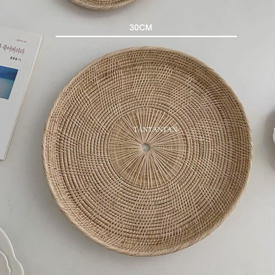 Lelkipásztori stílusú koreai rattan gyümölcskenyér tálca tárolótálca, kézzel szőtt fényképes kellékek otthoni dekoráció asztali díszek