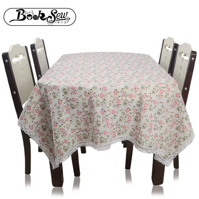 Elegantný kvetinový obdĺžnikový obrus na jedálenský stôl s čipkou, pre domácu párty krbovú rímsu, svadobnú obrusu, prachotesný bavlnený ľanový obrus