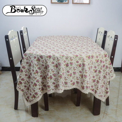Elegantný kvetinový obdĺžnikový obrus na jedálenský stôl s čipkou, pre domácu párty krbovú rímsu, svadobnú obrusu, prachotesný bavlnený ľanový obrus