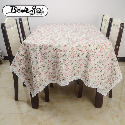 Elegantný kvetinový obdĺžnikový obrus na jedálenský stôl s čipkou, pre domácu párty krbovú rímsu, svadobnú obrusu, prachotesný bavlnený ľanový obrus