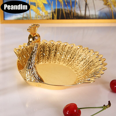 PEANDIM Златна елегантна чиния Луксозна птица в стил сушено ястие Плодова чиния Поднос за закуски Сватбено парти Домашна купа за ядки за декорация на маса