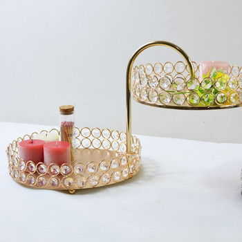 Кристална кръгла тава PEANDIM Двуслойна чиния за сватбено тържество Декорация на бижута Съхранение на козметика Домашен работен плот Кексче Десертна чиния