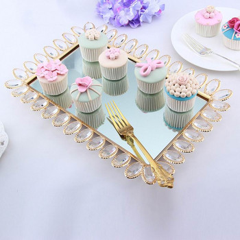 Πολυτελές κρυστάλλινο πιάτο Στάση για τούρτα για το σπίτι Καθρέφτης Cupcake Επιδόρπιο Επίδειξη Διακόσμηση Γάμου Δίσκος γενεθλίων Διακοσμητικά στολίδια