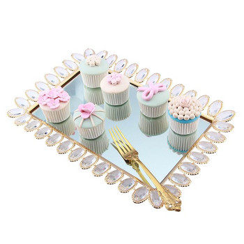 Πολυτελές κρυστάλλινο πιάτο Στάση για τούρτα για το σπίτι Καθρέφτης Cupcake Επιδόρπιο Επίδειξη Διακόσμηση Γάμου Δίσκος γενεθλίων Διακοσμητικά στολίδια