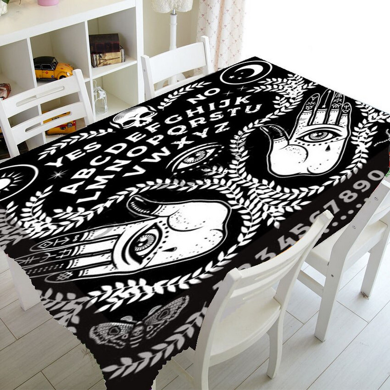 Klasický čierny magický obrus Ouija, obrus s duchovnou doskou, obdĺžnikový štvorcový obrus na stôl s čarodejníctvom