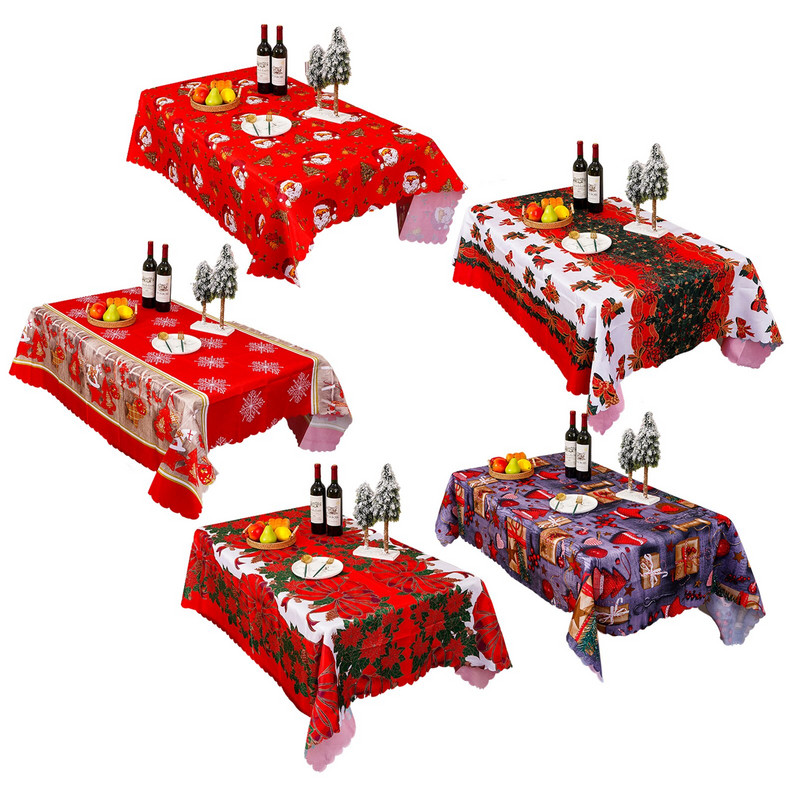 150x180cm Kalėdinė staltiesė stačiakampė vandeniui atspari poliesterio daugkartinio naudojimo kalėdinio valgomojo stalo danga 2022 m. Kalėdų puošmena